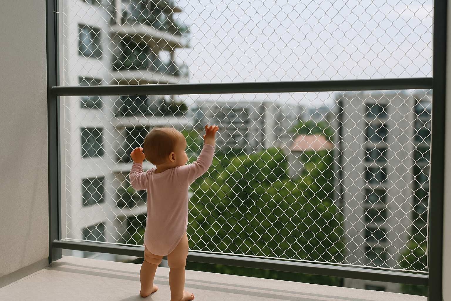 Child safety net installed on apartment balcony by TRK Home Traders